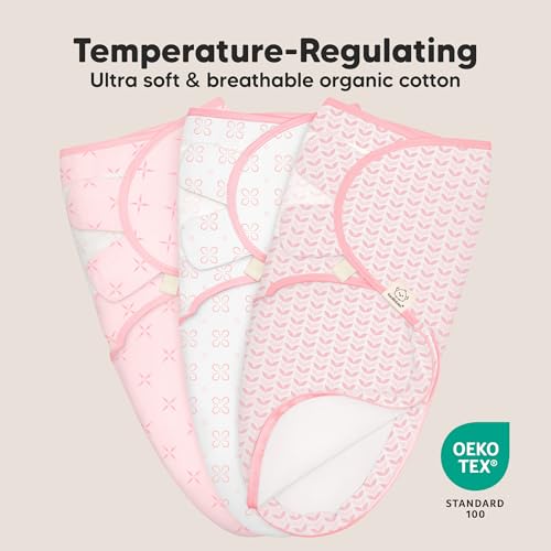 Image of Baby Swaddle Sleep Sacks with Zipper - 3-Pack Swaddles for Newborns 0-3 Months, Infant, Baby Girls, Boys, Soft & Durable Newborn Sleep Sack, Easy Diaper Change Swaddling Blanket (Blossom, OS)