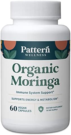 Pattern Wellness Organic Moringa Oleifera Supplement - Cell Defense & Antioxidant Support - Whole Leaf Complete Formula - Vegan Formula, No Fillers or Binders - USA Tested - 60 Non-GMO Capsules