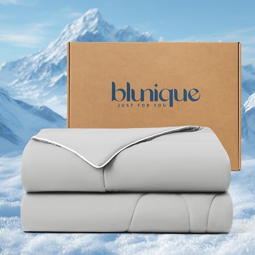 blunique Cooling Comforter King Size, Double-Sided Cooling Blanket for Hot Sleepers, Breathable Lightweight Comforter for Night Sweats, All Season Cool Blanket, Soft Cold Touch,(106'x97' Light Gray)