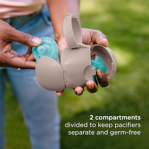 Image of Ubbi On-The-Go Dual Pacifier Holder, Keep's Baby's Binkies Clean and Accessible, Portable for Travel, Diaper Bag Accessory Must Have for Newborns, Taupe, 2-Pack