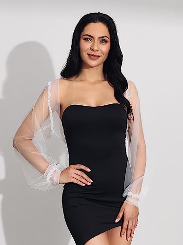 Image of Unicra Tulle Bolero Shrug Long Sleeve Bridal Wedding Jacket Bolero Evening Dresses Cardigan for Women and Bride