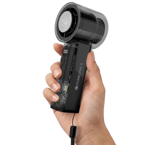 Image of Zebronics Heat Buster 250 Portable Hand Fan, 9000 RPM Speed, Upto 6 Hours Backup, 100 Speed Modes, 3000mAh Battery, LED Display, Battery Indicator, Type-C Charging, Lightweight Design (Black)