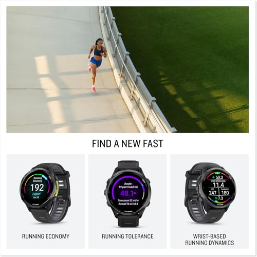 garmin forerunner 970 premium gps running and triathlon smartwatch amoled display built-in led flashlight carbon gray dlc titanium with black case and blacktranslucent whitestone band