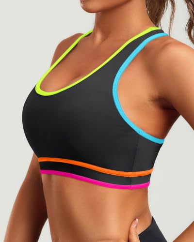 Image of Holipick Women's Sports Bra Bikini Tops Racerback Swim Top Scoop Neck Bathing Suits Top Modest Padded Crop Tops Swimsuit Only