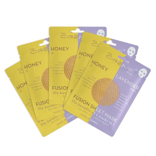 The Crème Shop Sheet Mask, Korean Sheet Mask, Lavender Sheet Mask, 2-in-1 Sheet Mask Pack, Honey Face Mask Sheet with Hyaluronic Acid, Facial Mask Sheets - 5 Pack (Lavender & Honey)