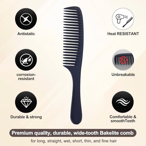 Peine ancho antiestático Perfehair negro 21.6 cm miniatura 2
