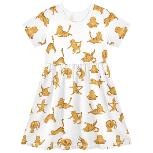 Toddler Girls Dress Summer Tabby Cats Dresses Short Sleeve Clothes Casual Sundress 2-8Y