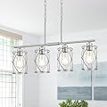 Osimir 4-Light Kitchen Island Lighting, Modern Brushed Nickel Dining Room Light Fixtures with Clear Glass, Farmhouse Industrial Linear Chandelier Pendant Light with Adjustable Chain, CH9176BN-4IS