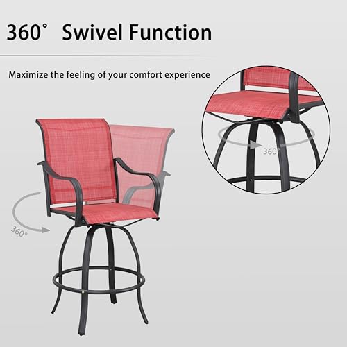 Image of LOKATSE HOME Bar Height Swivel Outdoor Chairs High Back Patio Stools with Arms Set of 2 for Lawn Backyard Garden Red, Tesling