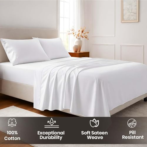 Image of SGI bedding 100% Egyptian Cotton Sheets California King Size - Cooling Sheets, Soft Breathable White Bedding, Luxury Bedding, Luxury Hotel Sheet Set, Deep Pocket 17 inch, 4 Piece Set