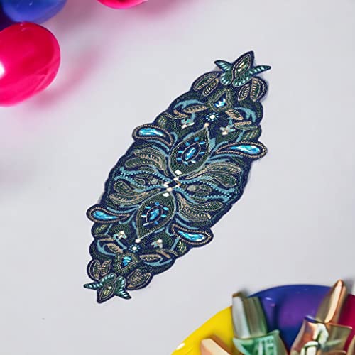 Handmade Beaded Table Runner, Beaded Runner For Table, Beaded Table Runner Christmas, Easter Beaded Table Runner, Beaded Christmas Table Runner, Home Decor Mat For Wedding - Blue/Teal/Silver #TOP2