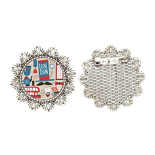 Broche de plata Big Ben joya de plata con autobús británico y flor accesorio mediano