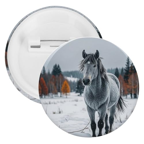 Broche bouton cheval gris hiver en fer blanc, cadeau enseignant et personnel de santé