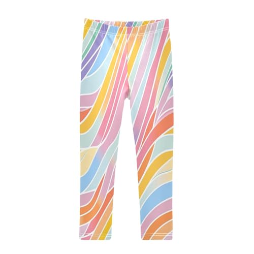 Rainbow Abstract Stripes Girls Casual Leggings for Kids Printed Long Pant Bottoms Stretch and Soft