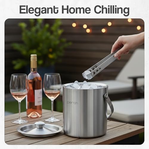 Image of O' Holic by Perch Stainless Steel Double Wall Ice Bucket & Tong - 1500ml | Insulated with Lid & Handle|Bartender Kit |Premium Barware Accessories for Home Bar, Parties, Cocktails & Gifting (1.5 Litre)