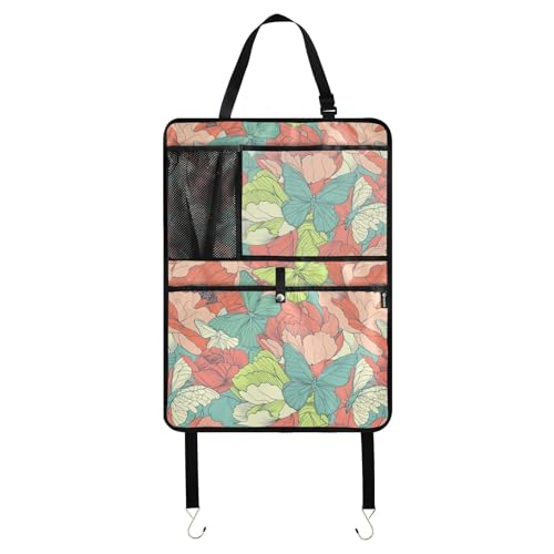 Mariposas y peonías Organizador de bolsillo para asiento trasero de coche, soporte para tableta, organizador para colgar en el coche, tapete para niños con bolsillo