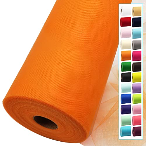 Image of Orange Tulle Fabric Rolls 54 Inch by 40 Yards Tulle Bolt Spool for Wedding Decorations DIY Halloween Tutu Baby Shower Table Skirt Ceiling Decor Birthday Party Craft Supplies