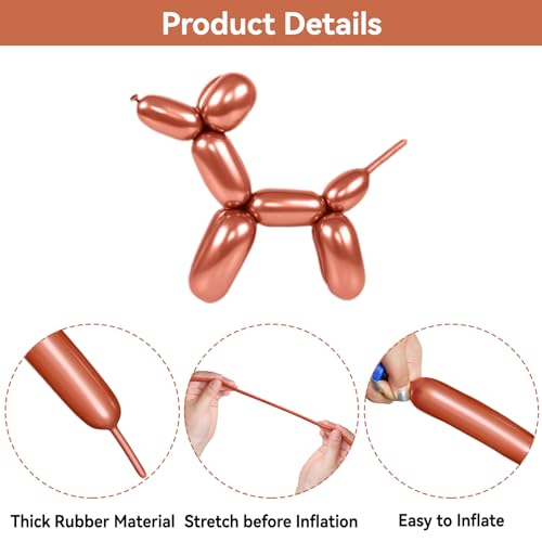 Image of Metallic Rose Gold Long Balloons Premium 260 Twisting Animals Magic Balloons for Birthday Kids Wedding Party Supply 100pcs