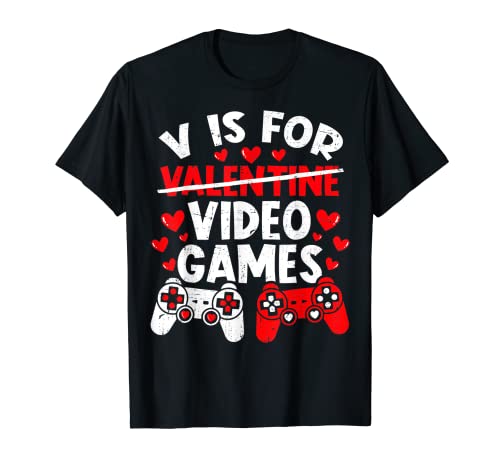 Funny Gamer Valentines Day Boys Shirts V-is for Video Games T-Shirt