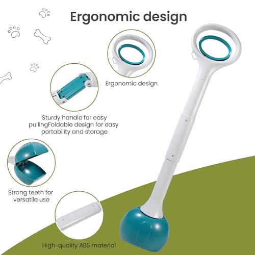 Image of Dog Pooper Scooper Portable with Bag Attachment, One Handed Foldable Design, Includes 120 Waste Bags and Dispenser, 28 Inch Handle for Grass Yard Gravel Cleanup (Green)