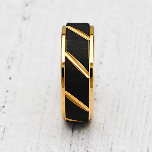 100S JEWELRY Tungsten Rings for Mens Wedding Bands Black Matte Multiple Grooves Size 6-163