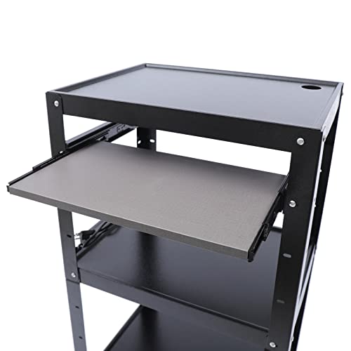 CUBELLIN AV Cart 4 Shelves Large AV Cart Steel Heavy Duty Cart with Wheels and Retractable Tray Adjustable Height Rolling Media Cart Mobile Utility Cart, Black - Thumbnail 3