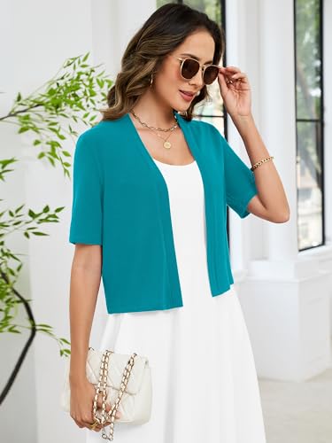 Image of Heymoments Women's Thin Shrugs Short Sleeve Lightweight Cropped Tops Open Front Knitted Cardigan for Dress Summer Bolero
