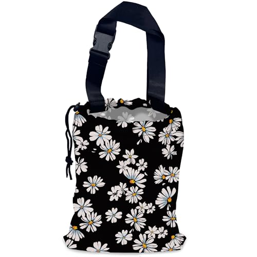 Image of Small Daisy Flowers Car Garbage Bag,Waterproof Small Car Trash Bag Hanging Back of Seat,Drawstring Hanging Car Trash Bag with Adjustable Buckle for Car Accessories