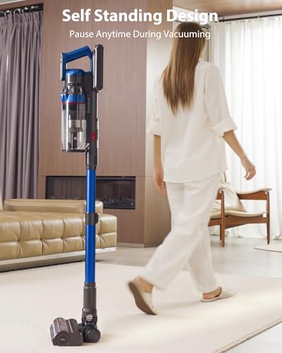 Image of Cordless Vacuum Cleaner, 75Mins /55KPa /650W Freestanding Stick Vacuum Cleaners for Home, Rechargeable, Lightweight, Cone Filtration&Anti-Tangle, for Hard Floor, Carpet, Hardwoods, Pet Hair