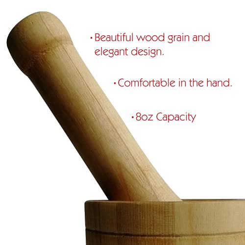 Bene Casa - Natural Wooden Mortar And Pestle (5" X 3.5" - 8 Oz Capacity) - Grinder For Spices, Seasonings, Pastes, Pesto, And Guacamole #TOP4