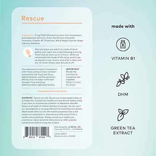 The Good Patch After Party Patch Rescue, Sustained Release, Plant Powered With Dhm, Vitamin B1, Green Tea (24 Total Patches) #TOP1