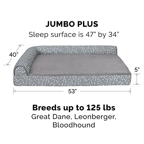 Image of Furhaven Cooling Gel Dog Bed for Large Dogs w / Removable Bolsters & Washable Cover, For Dogs Up to 125 lbs - Plush & Almond Print L Shaped Chaise - Gray Almonds, Jumbo Plus /XXL