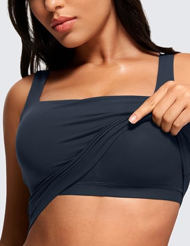 Image of CRZ YOGA Butterluxe Square Neck Crop Tank Top | Light Support, Removable Pads, Yoga, Extremely Soft, Wide Straps, Longline Sports Bras for Women