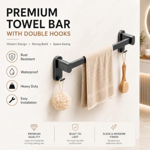 Image of Amazon Basics Towel Rod for Bathroom - 12 Inch Rust Resistant Aluminum Towel Holder, Strong Wall Mounted Towel Hanger for Bathroom & Kitchen Sink Pack of 1