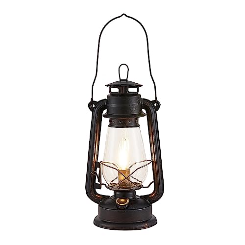 Lindby Tischlampe, Dekolampe Laternenform Metall Glas Nachttischlampe Laterne Vintage Design rostfarben Tischleuchte 1x E14 max. 40W ohne Leuchtmittel