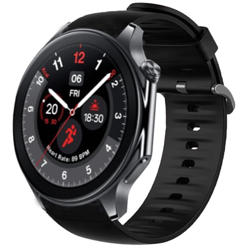 Lamshaw Compatible for OnePlus Watch 2 Band, Silicone Replacement Soft Band Wristbands Straps with Stainless Steel Buckle Compatible for OnePlus Watch 2 46mm / 1 Smart Watch (Black)