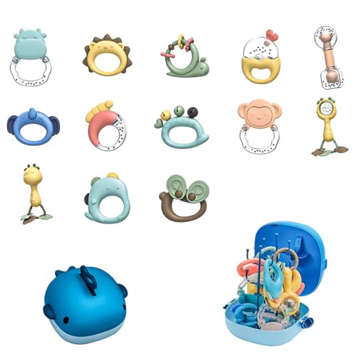 Image of Leeray 13 Pcs Baby Teether Rattle - Essentials Sensory Toy with Storage Box and Dryer, Excellent Infant Toys for Baby Shower Gifts As A Teething Rattle for Infant 0-3, 3-6, and 6-12 Months