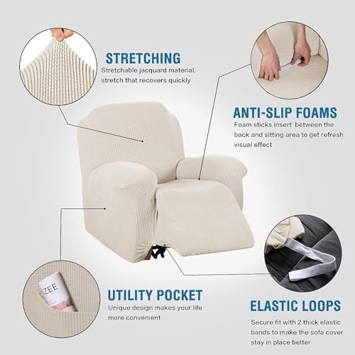 Image of H.VERSAILTEX Super Stretch Recliner Cover Recliner Couch Covers Recliner Chair Cover Form Fitted Non Slip Reclining Slipcovers for Standard Large Recliner, Soft Thick (1 Pack, Ivory)