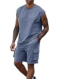 Opomelo Men's 2 Piece Short Set Summer Casual Tracksuit – Sleeveless Muscle Fit T Shirt and Shorts Outfit for Gym Workout