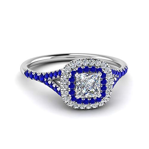 Image of Choose Your Gemstone Delicate Double Halo Diamond CZ Ring Sterling Silver Princess Shape Halo Engagement Rings Matching Jewelry Wedding Jewelry Easy to Wear Gifts US Size 4 to 12