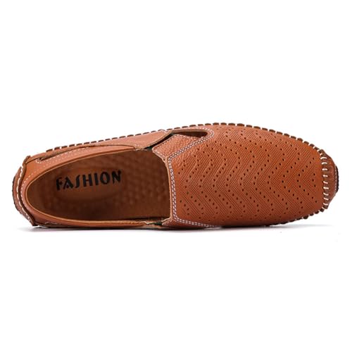 Image of Men's Breathable Summer Genuine Leather Sandal Perforated Casual Walking Driving Flats Shoes