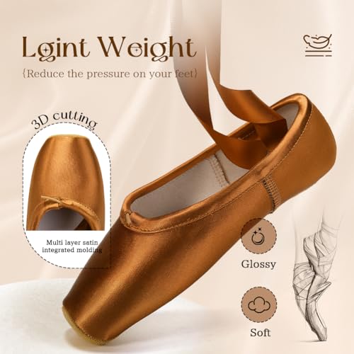 Swdzm RD-NTL-BALLET-ZJ-BRONZE-40 Professional Ballet Pointe Shoes Satin For Kids Girl And Women Leather Sole Ballet Pointe Dance Shoes thumb #5
