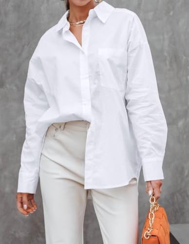 BONITEE Long Sleeve Button Down Shirts for Women 2025 Trendy Fall Casual Loose Business Work Blouses Oversized Button Up Tops2