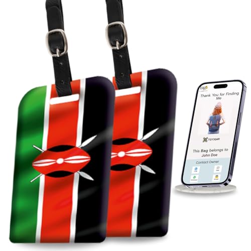 [Pack 2] tag8 Kenya Flag Smart Luggage tag |Trendy Luggage tag ID Identification | Suitcase Tag | Fashionable Digital Name tag | Airline Compliant, SITA World Tracer Code Enabled | Gift idea