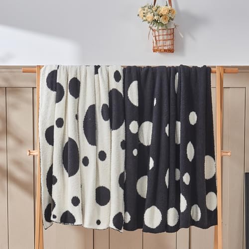 Image of CozeCube Reversible Knitted Throw Blanket, Black White Polka Dot, 50 inchx60 inch
