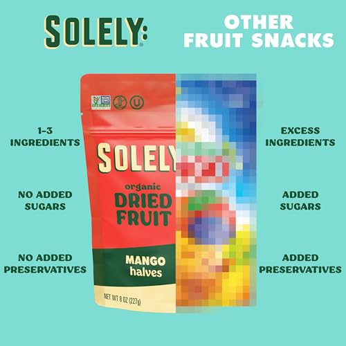 Image of SOLELY - Organic Dried Mango Halves (8 oz Resealable Bags, Pack of 6) - Real Fresh Fruit - 1 Ingredient - Healthy Snacks for Adults & Kids - Non GMO, Vegan Snacks, Shelf Stable - 6 Bags (48 oz)