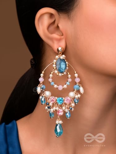 Image of SANJOYA by EVERSTYLISH Embroidered Earrings for Women | Hoop Earrings with Stones, Beads, Pearls & Glass Drops | Lightweight Ethnic & Festive Jewelry for Weddings & Parties