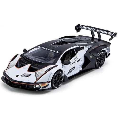 Image of 1:24 Lamborghini Essenza SCV12 Diecast Scale Model Metal Pull Back Toy Car for Kids with Openable Doors & Light, Music Toy Vehicle for Kids (White)