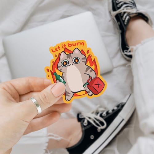 Image of 3Pcs Let It Burn Funny Cat Sticker Cute Cats Let It Burn Stickers Arson Cat Burning Bumper Sticker Angry Cats Fire Mental Health Sticker Decal for Laptop Bottle Phone Car Hard Hat Helmet 3 inch (B1)