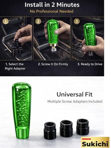 Image of Sukichi 10 cm Premium Car Gear Knob | Universal Fit with Screw Adapters | Stylish Bubble Design Gear Shift Knob | Easy 2-Minute Installation | Interior Custom Accessory (10 cm Bubble, Green)